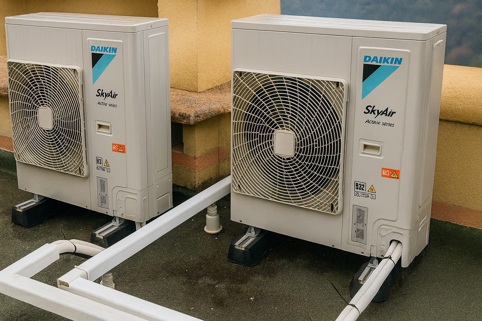 Groupe extérieur climatisation Daikin SkyAir sur toiture