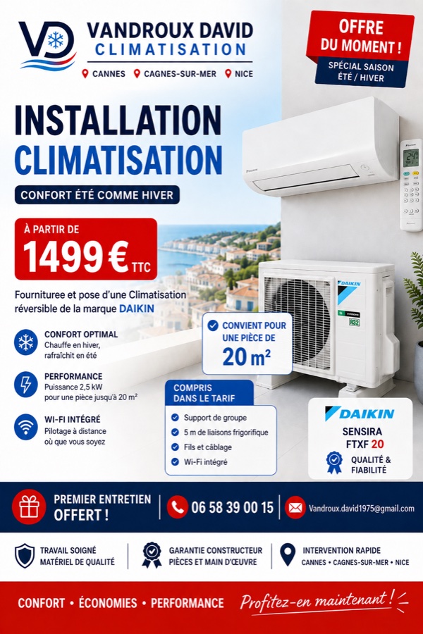 Publicité Vandroux Climatisation offre Daikin Sensira